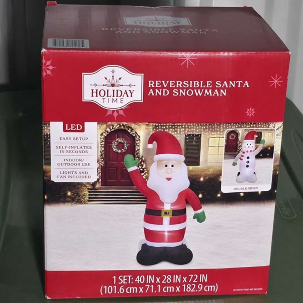 Holiday Time 6 ft Reversible Santa Snowman Christmas Lighted Airblown Inflatable